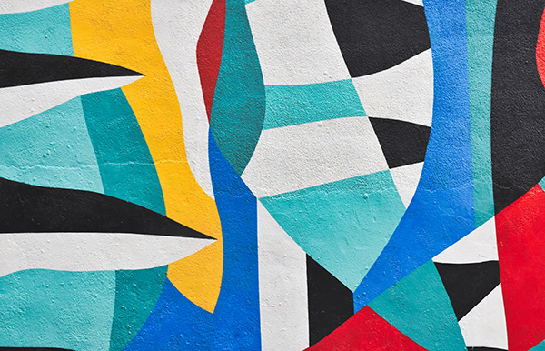 Abstract art mural on concrete wall